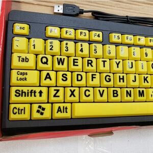 Large Print Keyboard - USB Wired Yellow High Contrast Keys. Vision Helper